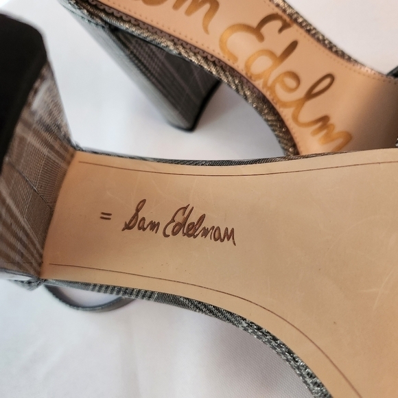 Sam Edelman Yaro  Pewter Plaid Ankle Strap Heeled Sandal Shoes Size 11 - Picture 14 of 14